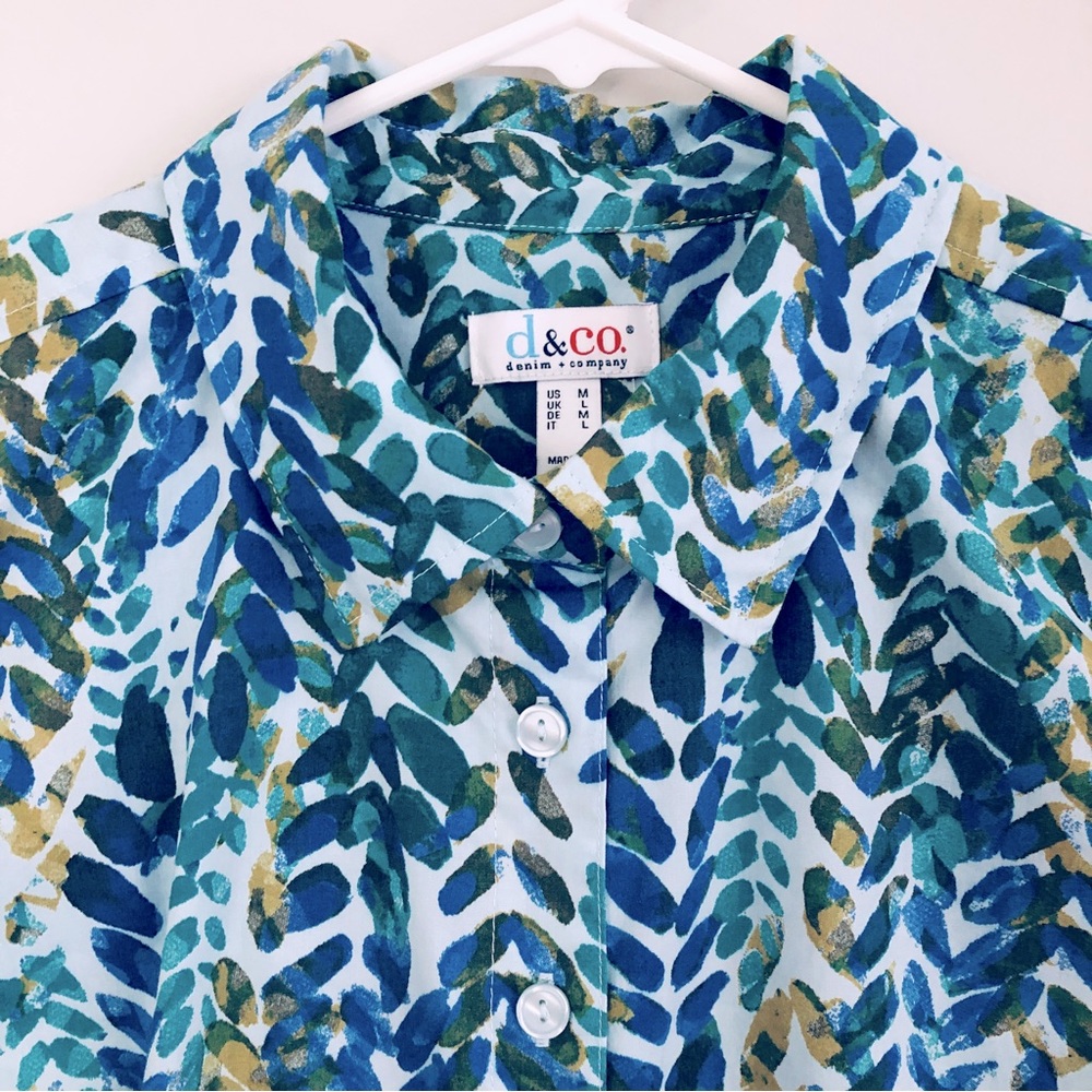 Denim & Co. Printed Button Front Shirt in Blue Leaf Multi, Size M - Picture 5 of 15